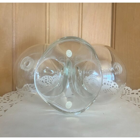 Vintage Clear Glass Oil & Vinegar Cruet Set Dual Compartments Glass Stoppers Mad - Picture 2 of 8